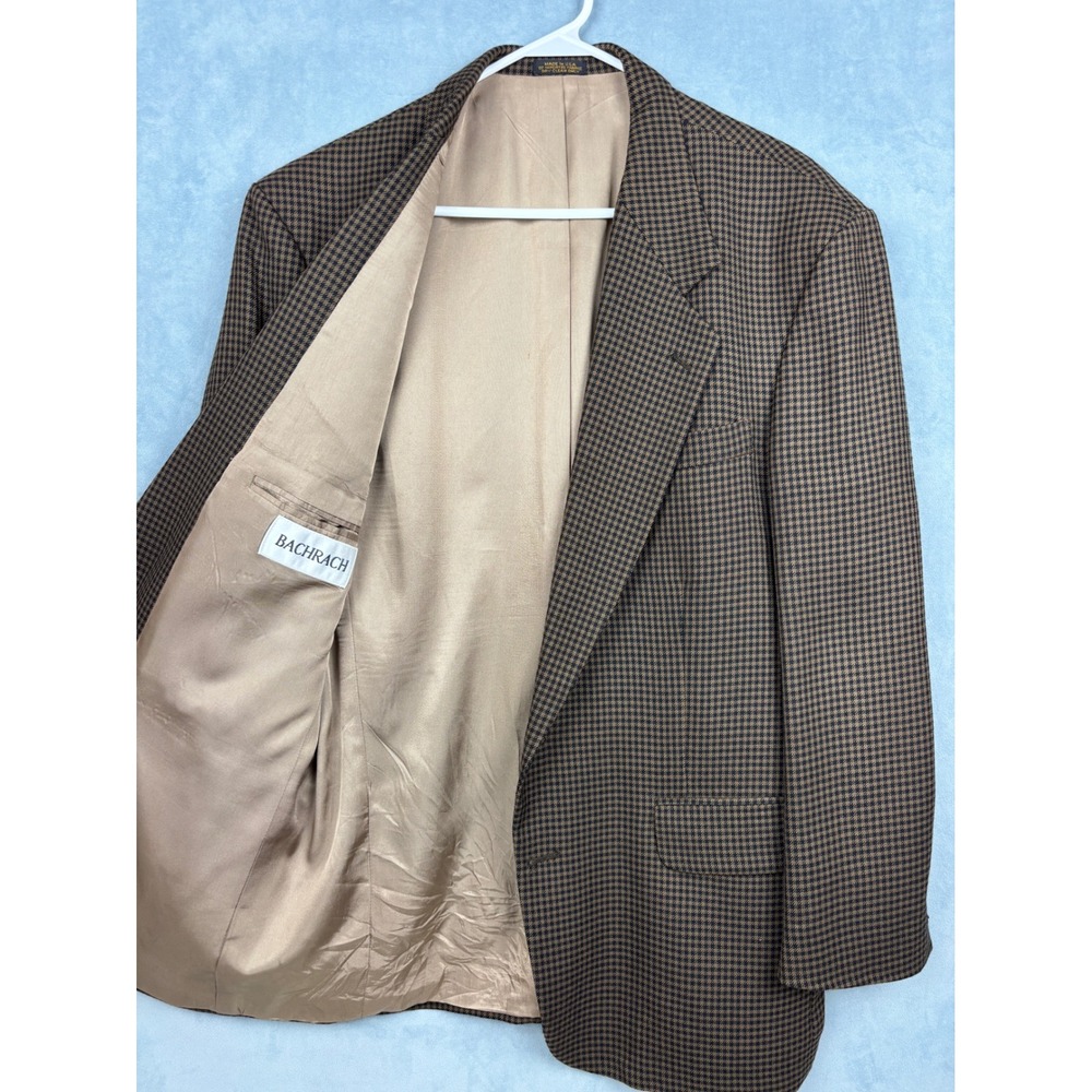 Bachrach Mens 41R Blazer Brown Black Houndstooth Sport Coat Made in USA